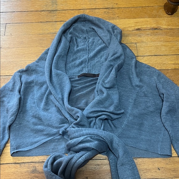 Nicholas K The Shelton Linen Blend Crop Cardigan in Slate, size XS - Picture 4 of 14